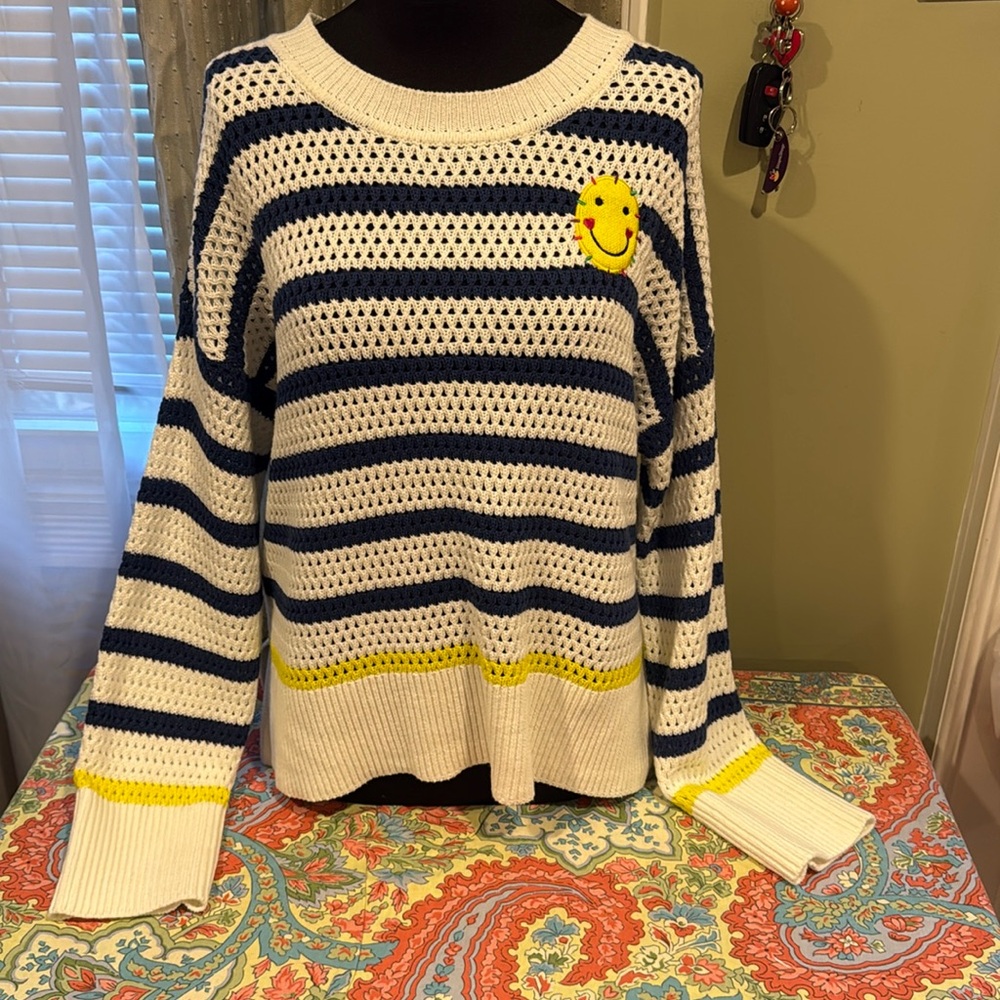Striped Navy and Yellow Smiley Sweater